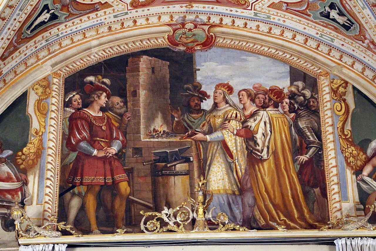 Sala delle udienze di Maria Maddalena d'Austria. Figure storiche femminilie, santa Augusta -  Villa di Poggio Imperiale